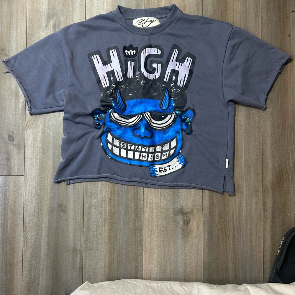 Stylish Graphic Tee - Gray and Blue